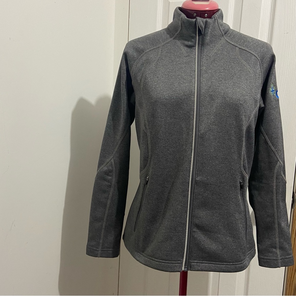 North End women grey knit athletic UPA logo print zip up top. Size S. Used.